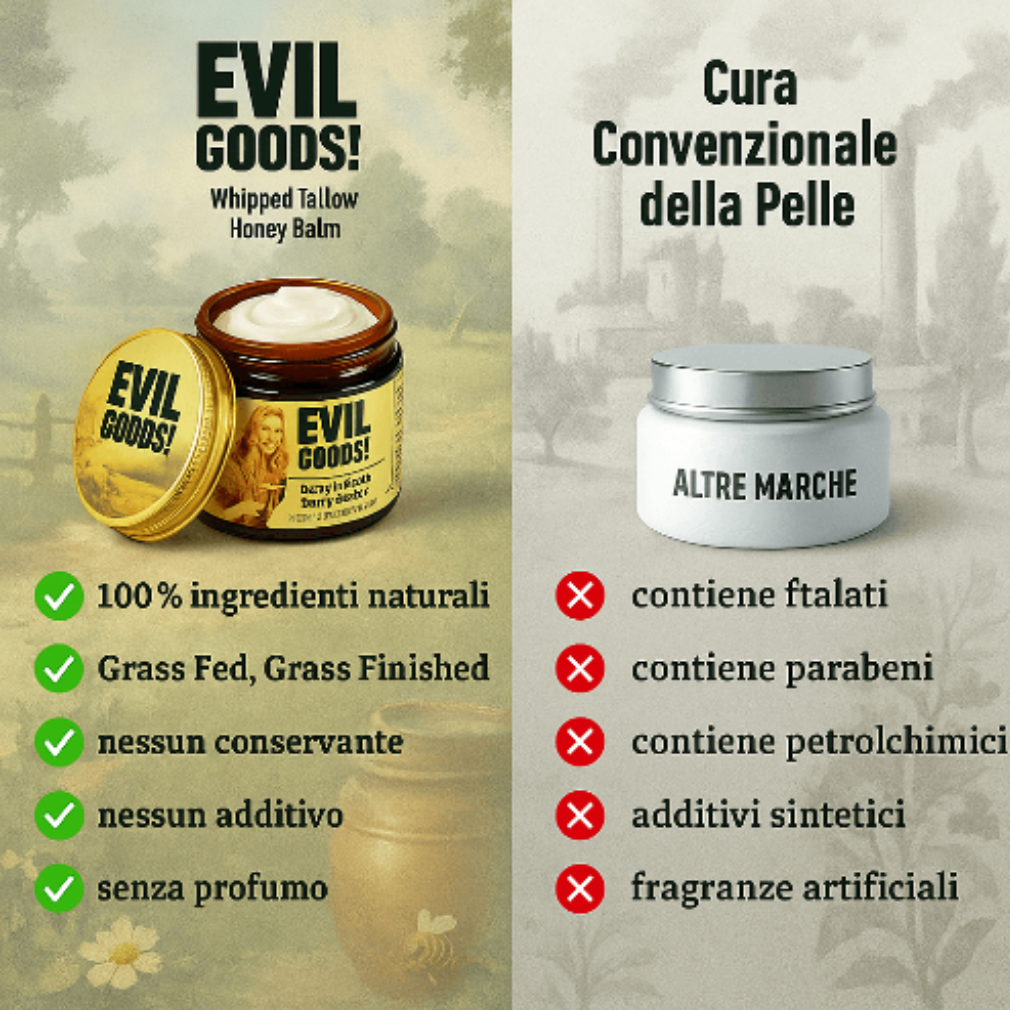 EVIL GOODS! Balsamo di Sevo di Manzo e Miele di Manuka – Crema Viso Biologica, Idratante, Lozione Corpo e Balsamo Labbra (4 oz)