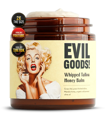 EVIL GOODS! Balsamo di Sevo di Manzo e Miele di Manuka – Crema Viso Biologica, Idratante, Lozione Corpo e Balsamo Labbra (4 oz)
